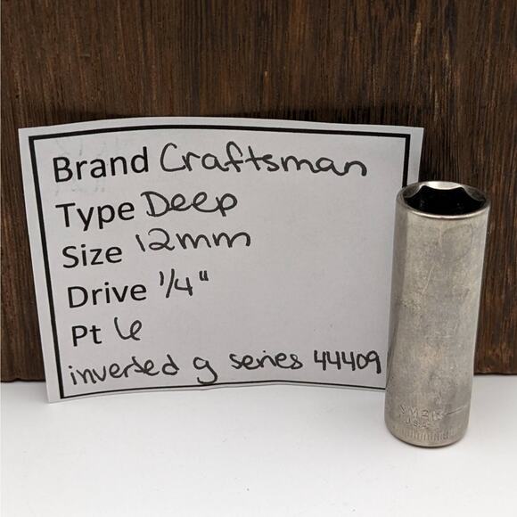 Craftsman Deep Socket 12mm 1/4" Drive 6 Inverted G Series 44409 - Picture 1 of 7